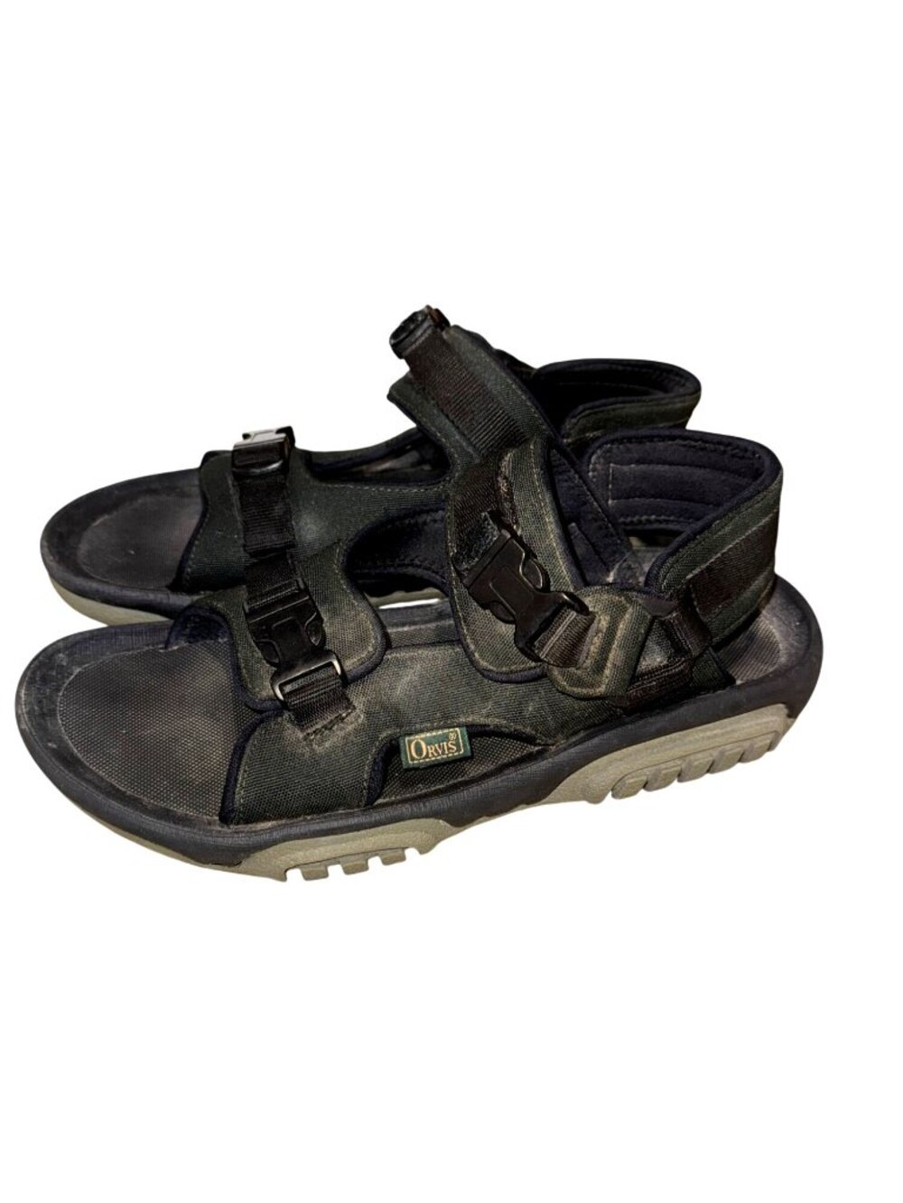 Orvis Mens Outdoor Trail Hiking Sport Water Sandals 13 Black Hook Loop Straps